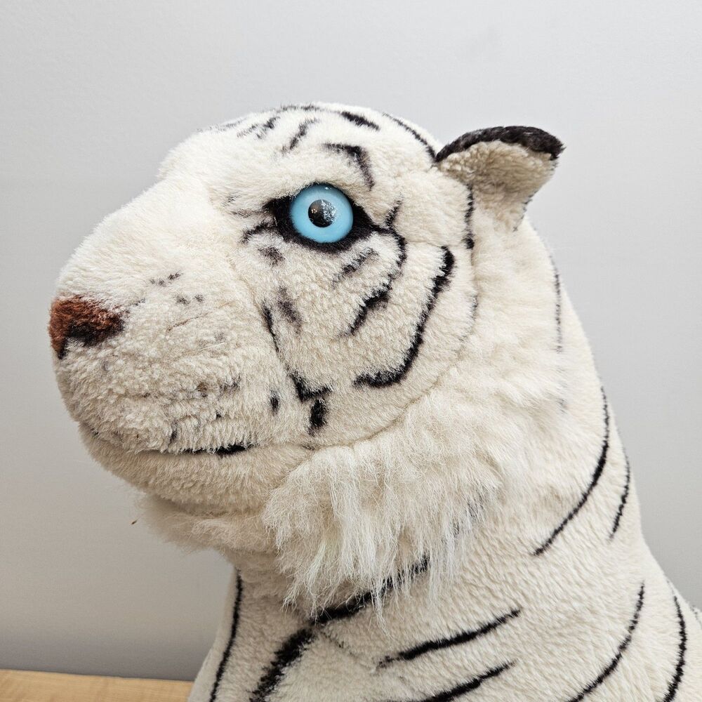 36" Vtg Large Kellytoy Plush Siberian Tiger Stuffed White Toy Animal Blue Eyes - Picture 11 of 16